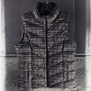 Lands' End Black White Quilted Tweed-Style Look Vest Size Medium  Size M 10 - 12